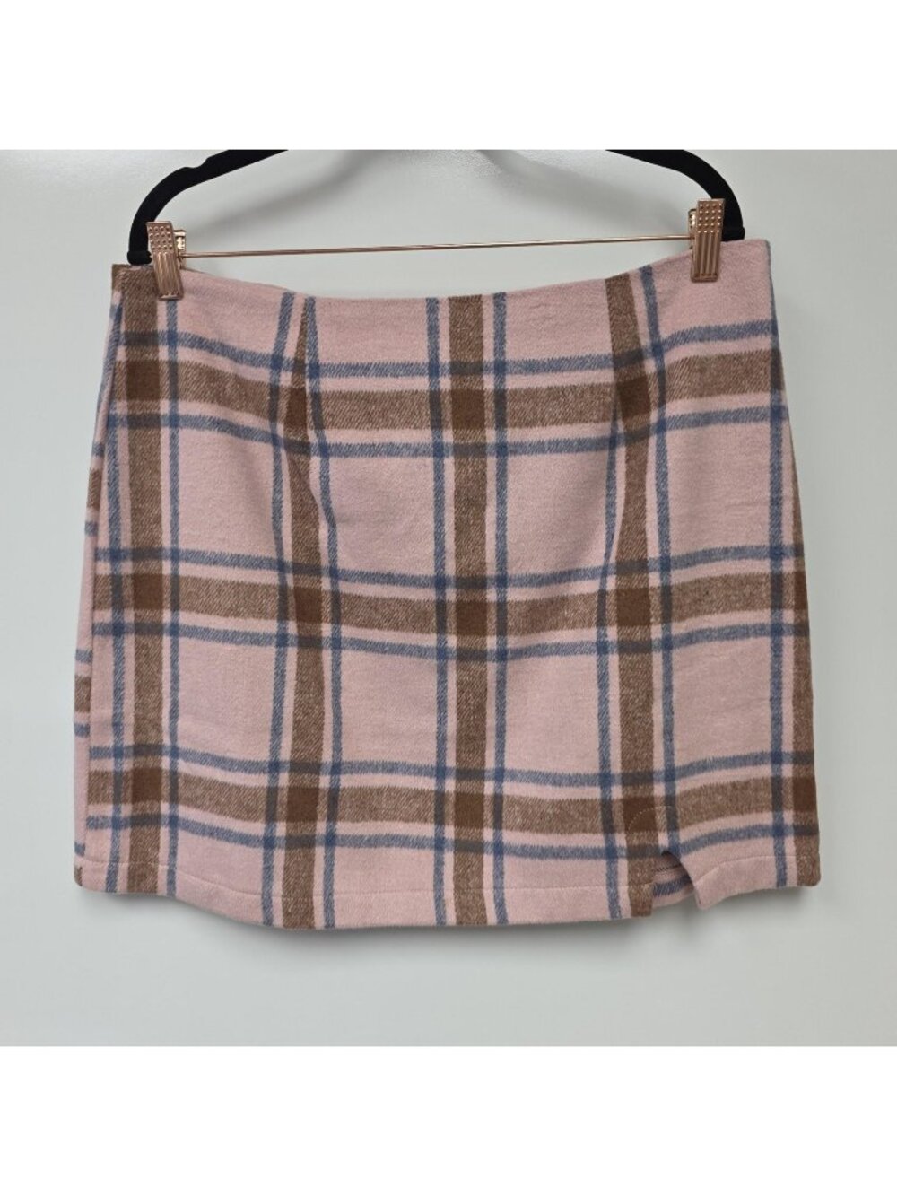 Lulus Skirt Womens XL Pink Plaid Flannel Short Zip Slit Casual Fall Winter